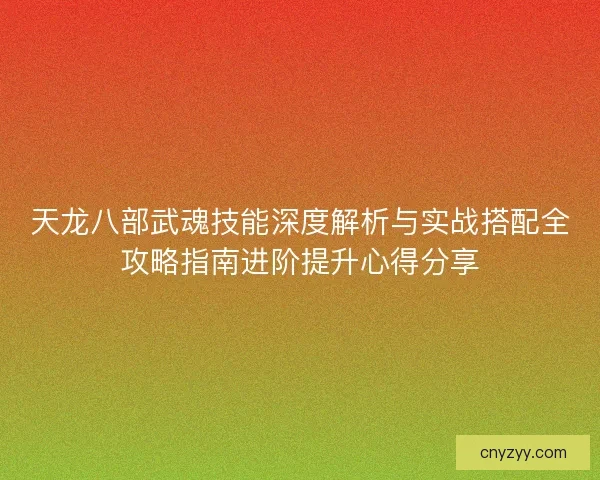天龙八部武魂技能深度解析与实战搭配全攻略指南进阶提升心得分享