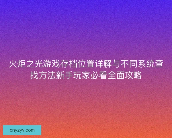 火炬之光游戏存档位置详解与不同系统查找方法新手玩家必看全面攻略